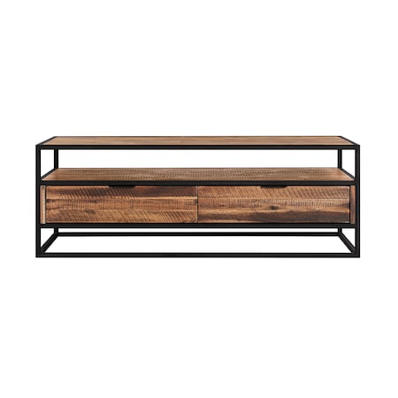 Armen Living Ludgate Rectangle Coffee Table with Shelf in Acacia and Black Metal LCLDCORU